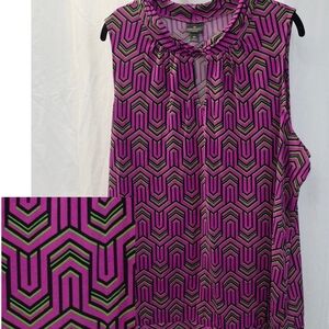 2X 18/20 Fuschia Pink Green Black Geometric Twist Keyhole Sleeveless Top Cami